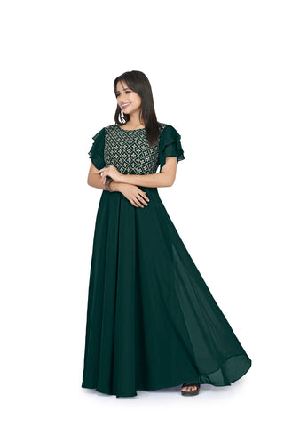 Bosaru women charming geometric Embellished Green Gown