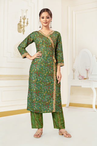 Bosaru Angrakha Kurta Set Green