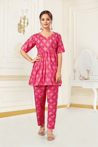 Bosaru Bandhani Silk Print Kurta Set Red