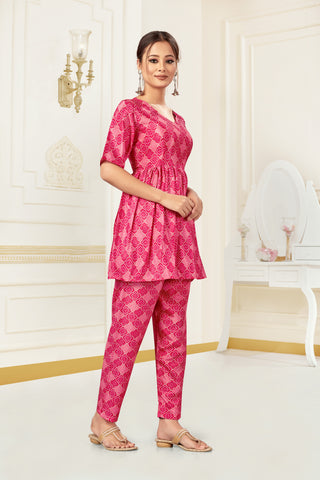 Bosaru Bandhani Silk Print Kurta Set Red