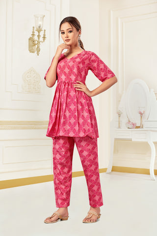 Bosaru Bandhani Silk Print Kurta Set Red