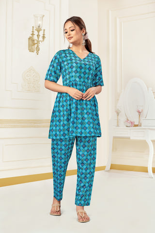 Bosaru Bandhani Silk Print Kurta Set Blue