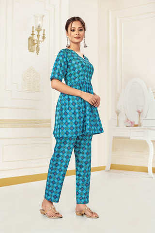 Bosaru Bandhani Silk Print Kurta Set Blue