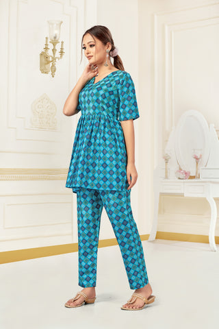 Bosaru Bandhani Silk Print Kurta Set Blue