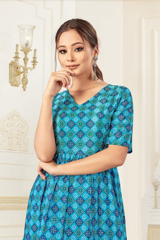 Bosaru Bandhani Silk Print Kurta Set Blue