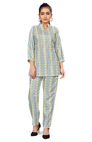 Bosaru Rainbow Floral Kurti With Pant (Coord Set)