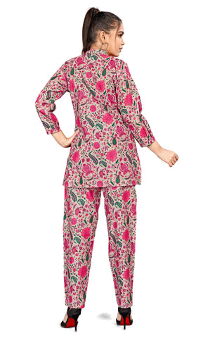 Bosaru Peach Floral Kurti With Pant (Coord Set)