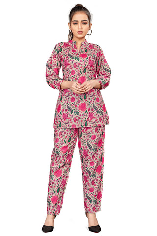 Bosaru Peach Floral Kurti With Pant (Coord Set)