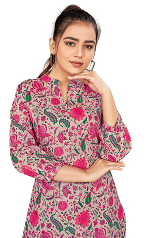 Bosaru Peach Floral Kurti With Pant (Coord Set)