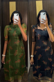 (Pack of 2 Kurti ) Bosaru Girl's And Women's Attractive organza Silk Short Sleeves Printed Black And Green Kurtis pack of 2 Kurti