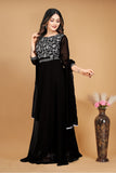 Bosaru embroidered Dress With Dupatta And Belt Black