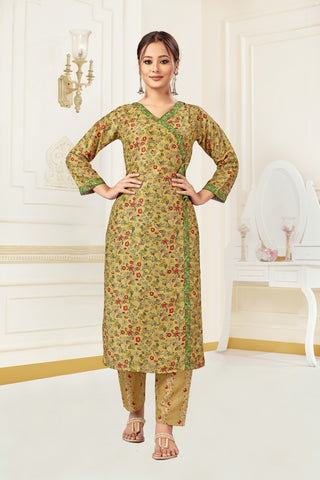 Bosaru Angrakha Kurta Set Mustard