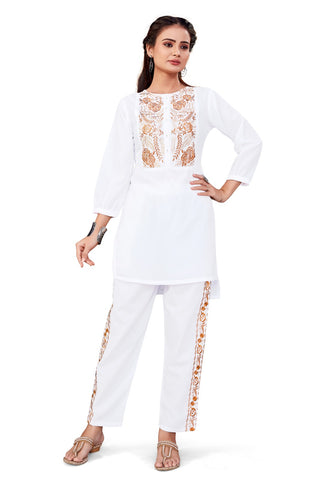 BOSARU Embroidered White Coord Set