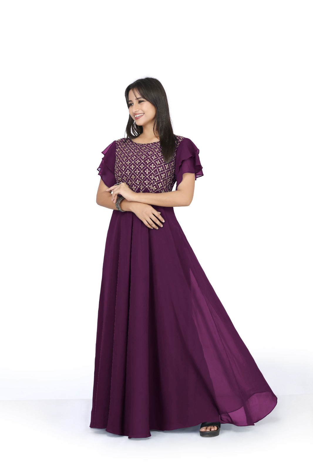 Bosaru women charming geometric Embellished Wine Gown