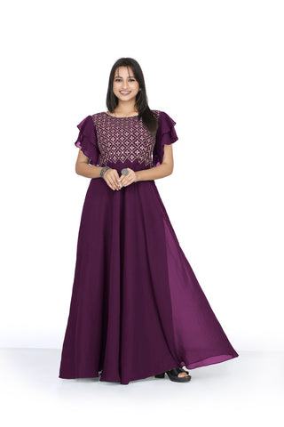 Bosaru women charming geometric Embellished Wine Gown