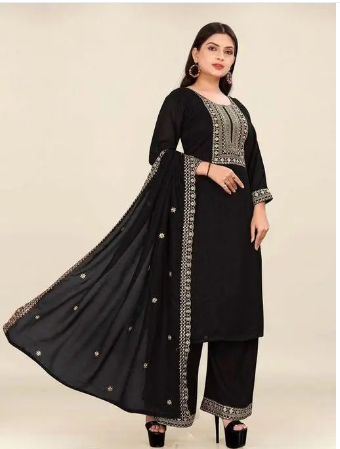 Women's Vichitra Straight Kurta plaza Set with Dupatta