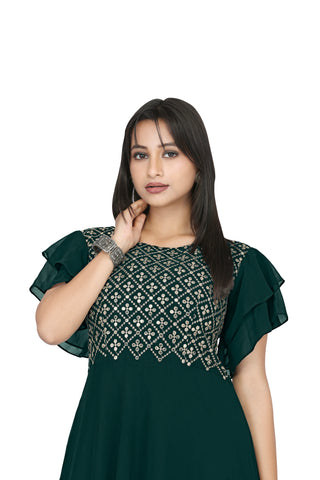 Bosaru women charming geometric Embellished Green Gown