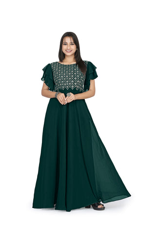 Bosaru women charming geometric Embellished Green Gown