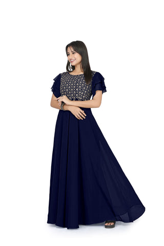 Bosaru women charming geometric Embellished Navy Blue Gown