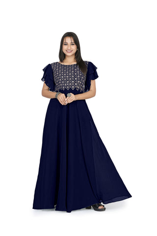 Bosaru women charming geometric Embellished Navy Blue Gown