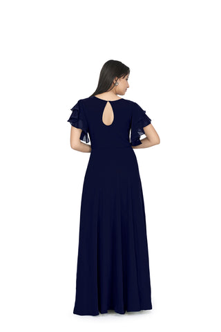 Bosaru women charming geometric Embellished Navy Blue Gown