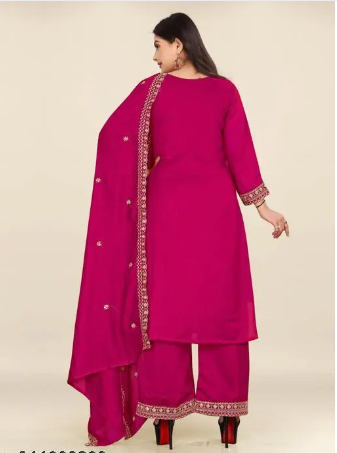 Women's Vichitra Straight Kurta plaza Set with Dupatta